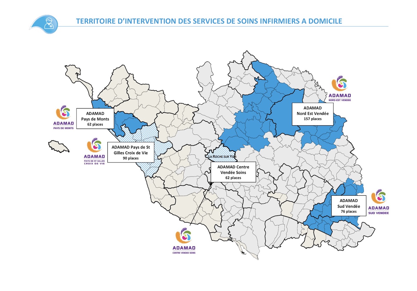 Territoire d‘intervention des services de soins infirmiers à domicile de l’Adamad en Vendée