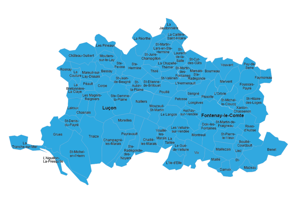 carte sud Vendée ADAMAD Luçon et fontenay le comte portage de repas aide et soin à domicile